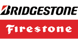 The bridgestone firestone logo is on a red and white background.