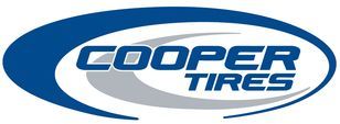 The logo for cooper tires is blue and white.