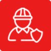 A man wearing a hard hat and holding a shield.