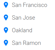 A map of san francisco , san jose , oakland , and san ramon.