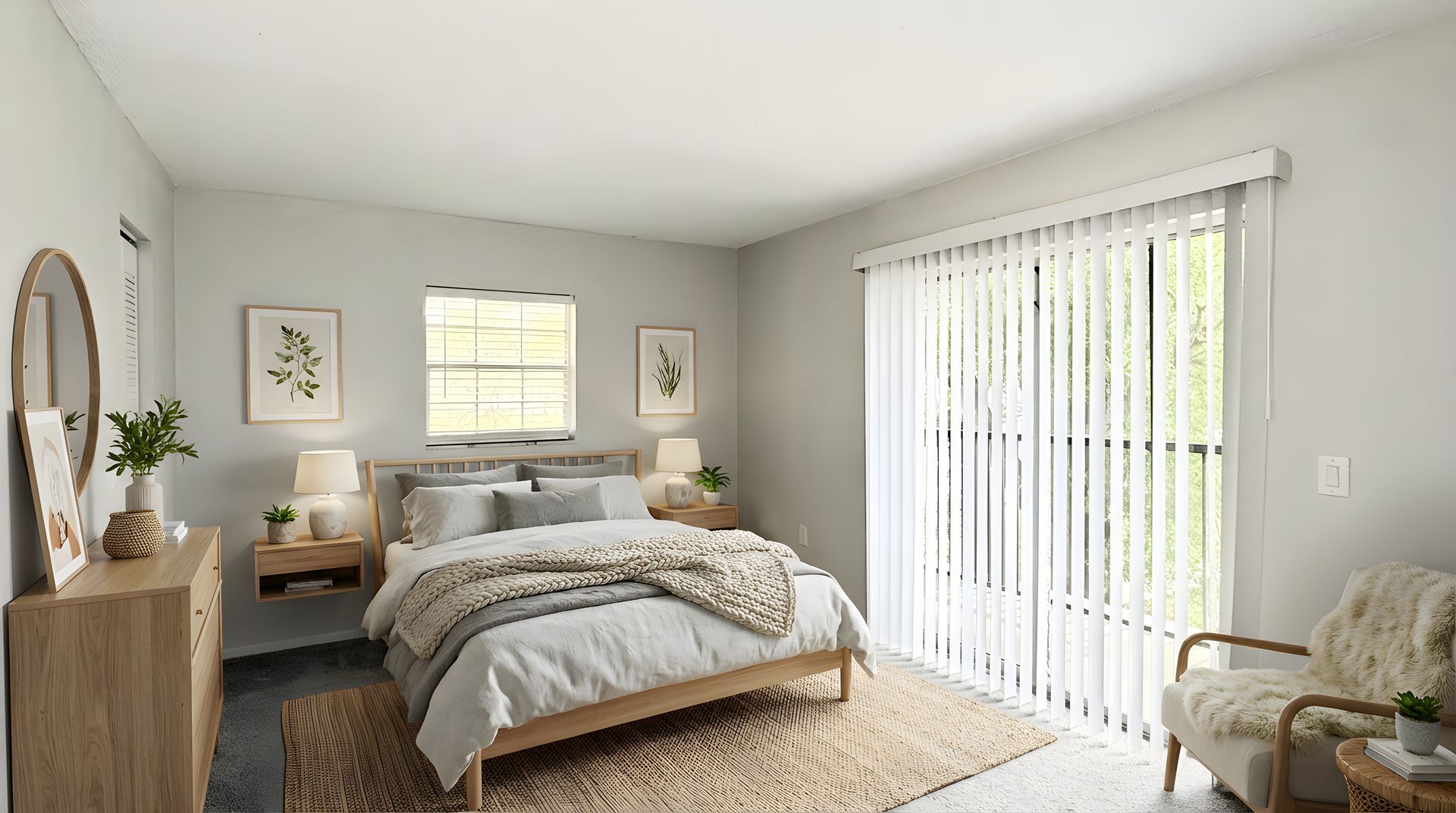 apartment bedroom with large balcony door