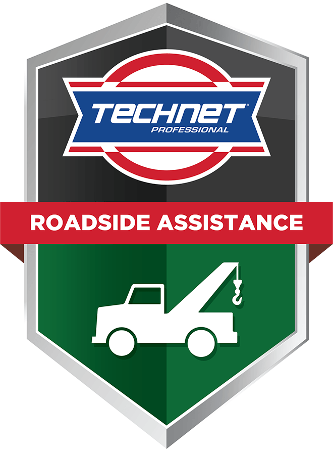Technet Roadside Assistance shield logo with green tow truck icon and red banner