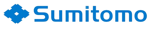 Blue Sumitomo logo with stylized emblem and wordmark on a white background