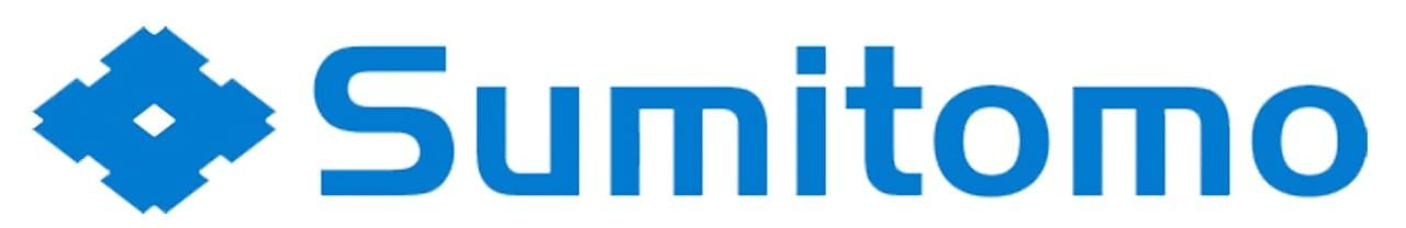 Blue Sumitomo logo with stylized emblem and wordmark