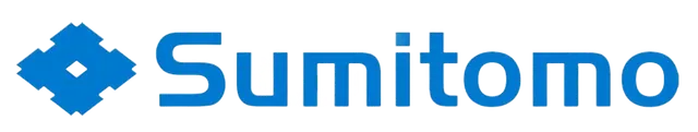 Blue Sumitomo logo with stylized emblem and wordmark on a white background