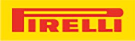 Pirelli logo in red on a yellow background