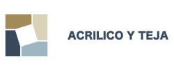 Logotipo de Acr&iacute;lico y Teja que presenta un icono cuadrado de cuatro secciones en beige, marr&oacute;n y gris junto al nombre de la marca en gris.