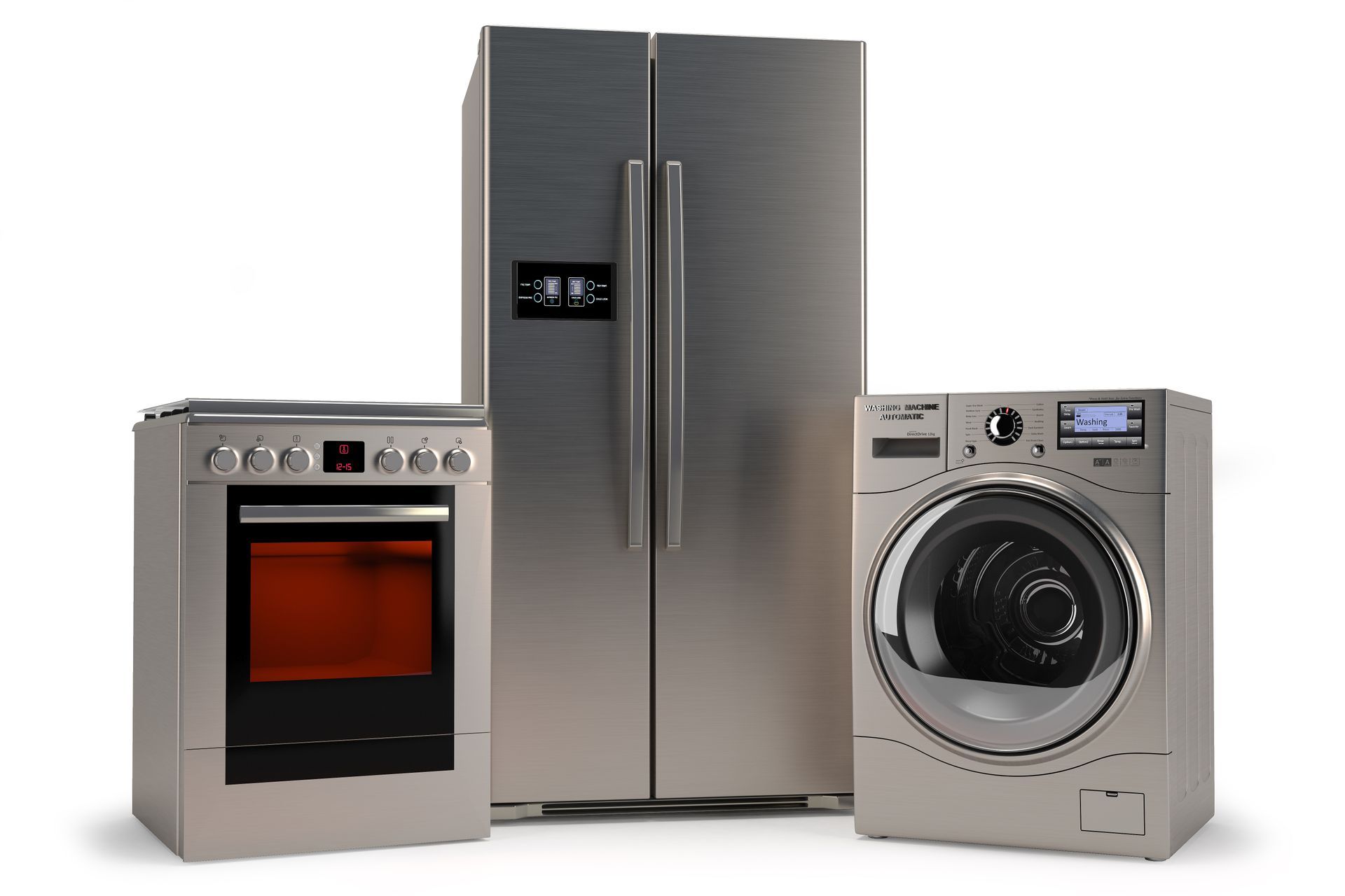 Refrigerator, Washer and Stove on A White Background — Belleville, IL — Midwest Used Appliance & Repair