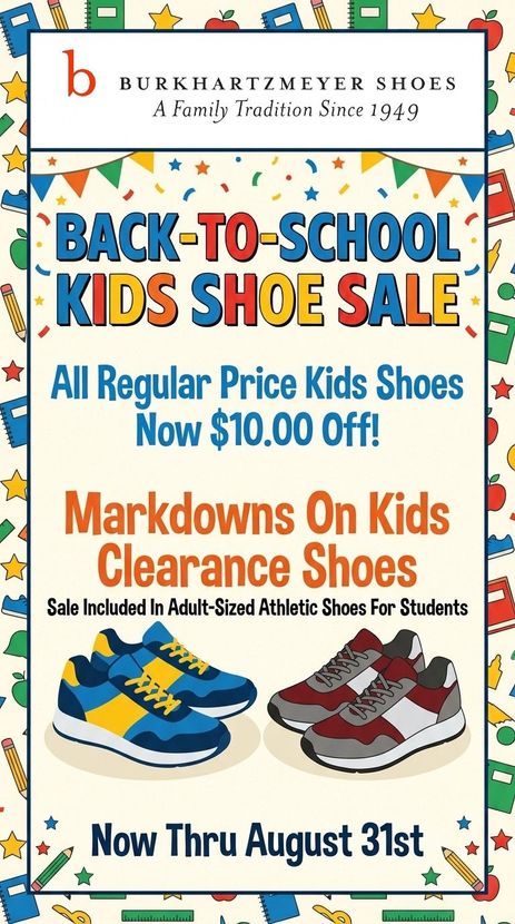 Burkhaartmeyer Shoes Crazy Days Sale flyer with clearance deals, sandals discount, and raffle offer