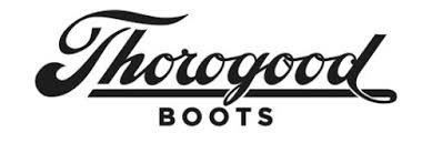 Thorogood Boots logo in black script with bold uppercase text on a white background
