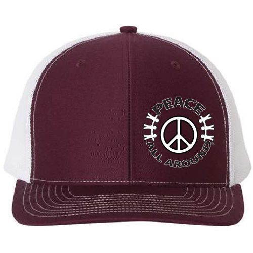 Peace All Around Richardson 112 Trucker Hat -- Maroon/White