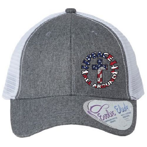 Peace All Around Women’s Ponytail Trucker Cap – Heather Grey/White
