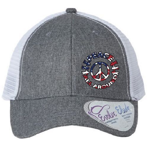 Peace All Around Women’s Ponytail Trucker Cap – Heather Grey/White