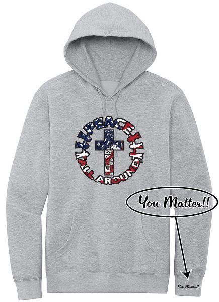 Peace All Around Cross Hoodie – Unisex “You Matter” Sweatshirt--Heather Grey