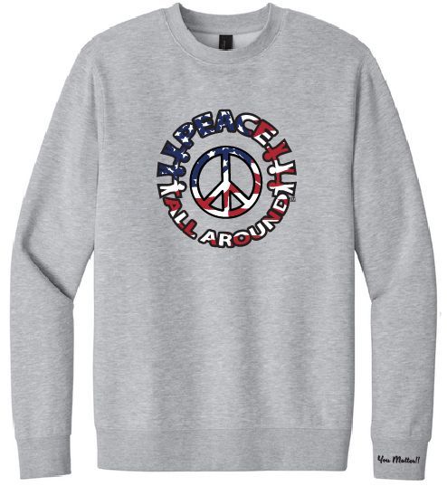 Peace All Around Peace Symbol Crewneck – Unisex “You Matter” Sweatshirt--Heather Grey