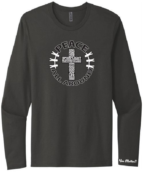 Peace All Around Cross Long Sleeve T-Shirt – Heavy Metal | Inspirational Faith Tee