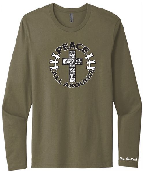 Peace All Around Cross Long Sleeve T-Shirt – Military Green | Inspirational Faith Tee