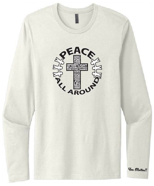 Peace All Around Cross Long Sleeve T-Shirt – Natural | Inspirational Faith Tee
