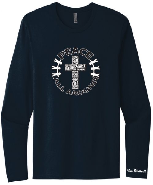 Peace All Around Cross Long Sleeve T-Shirt – Navy | Inspirational Faith Tee