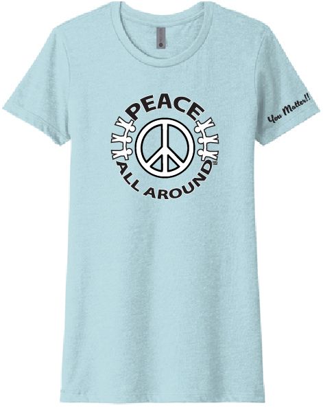 Peace All Around Women’s Peace Symbol T-Shirt – Inspirational Graphic Tee -- Ice Blue