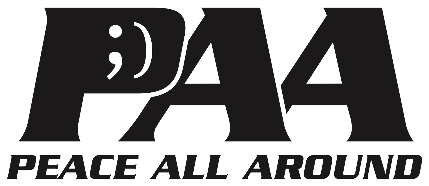 PAA logo with a smiley face and the words “Peace All Around” in black text
