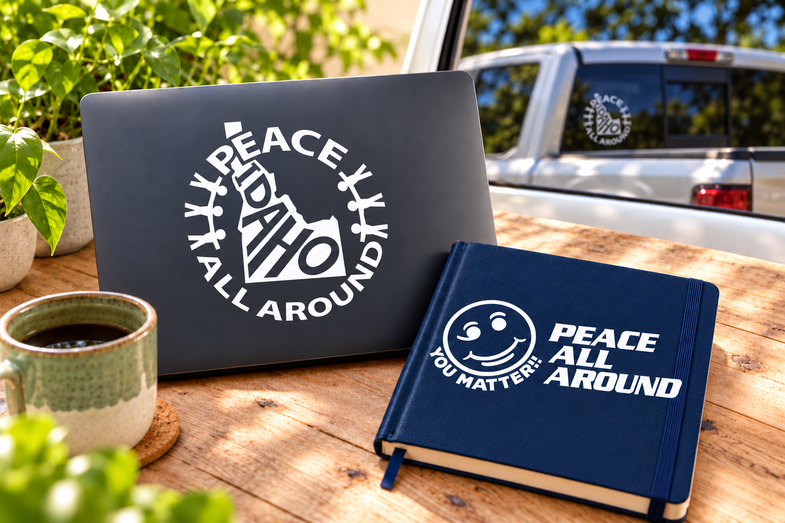 Peace all around stickers for books, laptops and vehicles