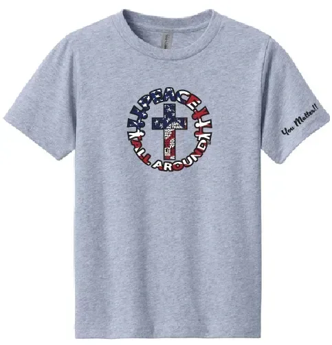 Peace All Around Youth Cross T-Shirt – Inspirational Faith “YOU MATTER!!”--Heather Grey