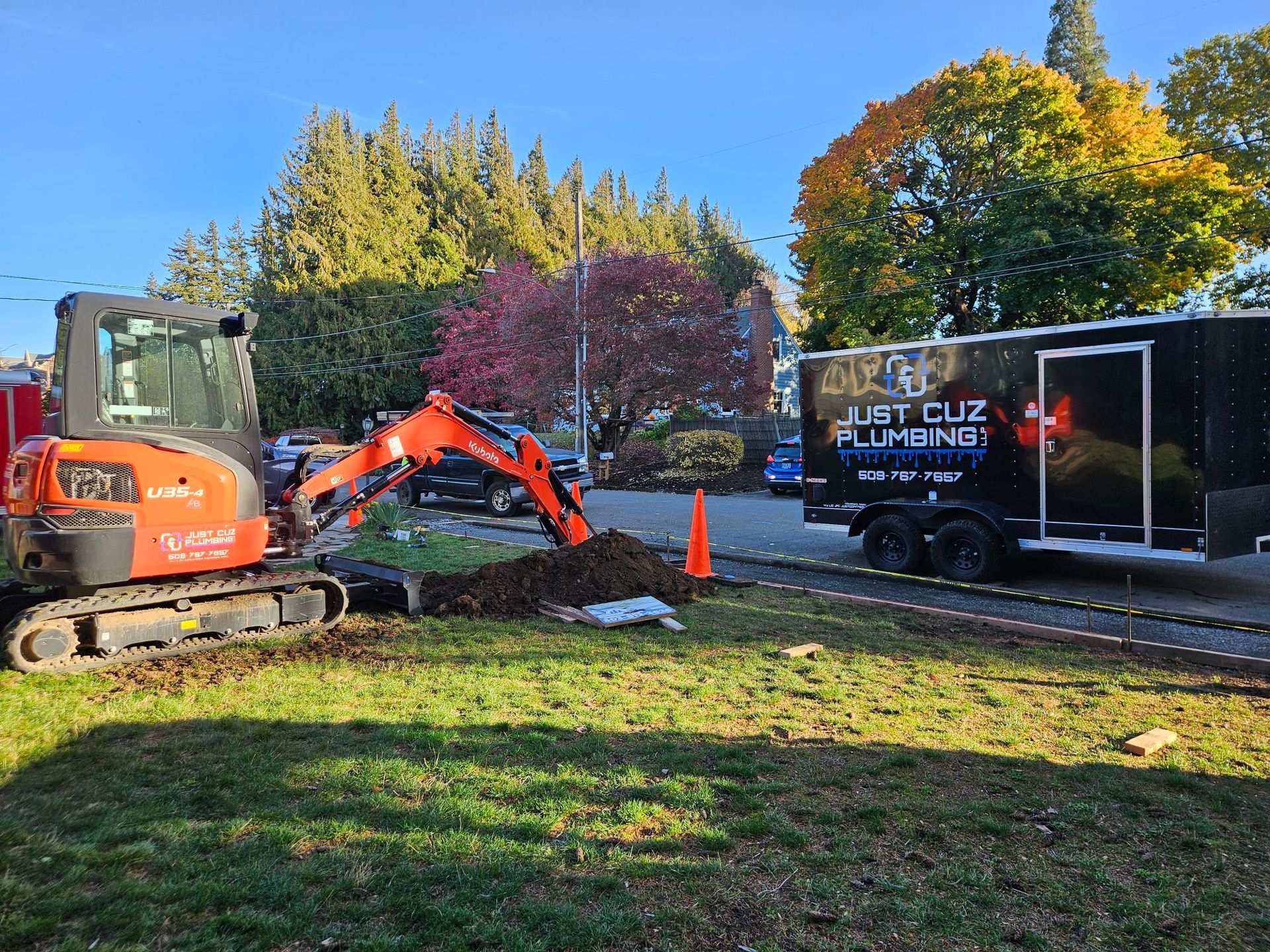 Excavator at Plumbing Job Site
