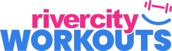 A logo for rivercity workouts with a smiling face