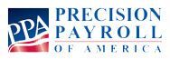 The logo for precision payroll of america has a flag on it.