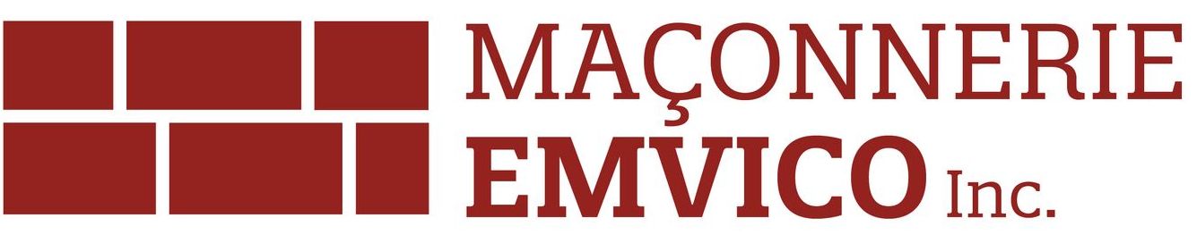 Un logo pour maçonnerie emvico inc. avec des carrés rouges sur fond blanc