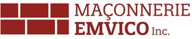 Un logo pour maçonnerie emvico inc. avec des carrés rouges sur fond blanc