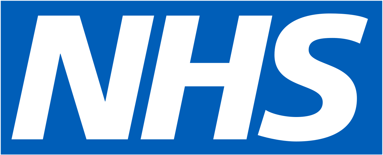 The NHS logo: white letters