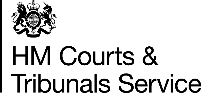 Logo of HM Courts & Tribunals Service. Includes the Royal Arms and the text