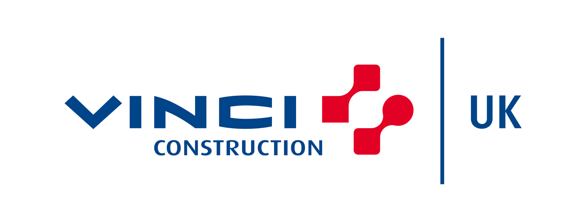 Logo for Vinci Construction UK. Blue text states