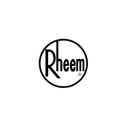 Rheem logo in black text inside a black circle on a white background