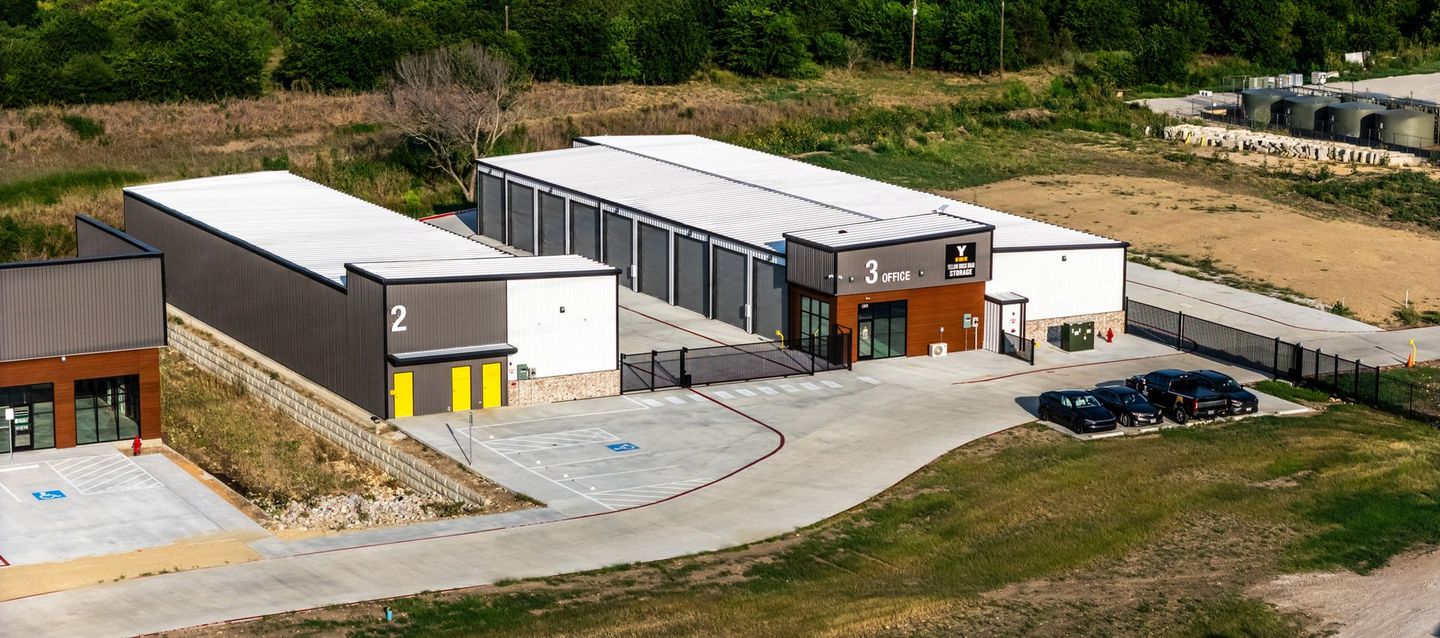 Aerial view of Yellow Brick Road Storage in Agryle, Texas