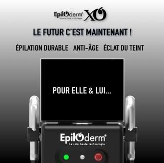 Une photo d'un appareil epiloderm sur lequel est écrit pour elle et lui