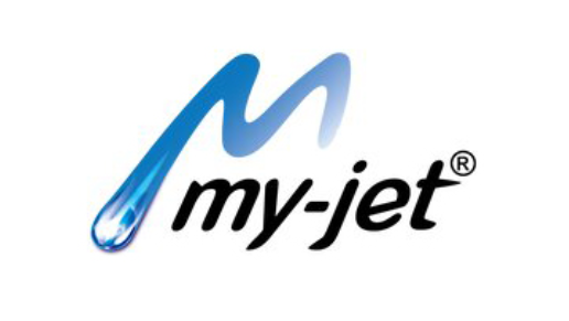 Un logo bleu et blanc pour my-jet
