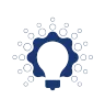 Blue lightbulb icon with a gear-like outline and small circles around it