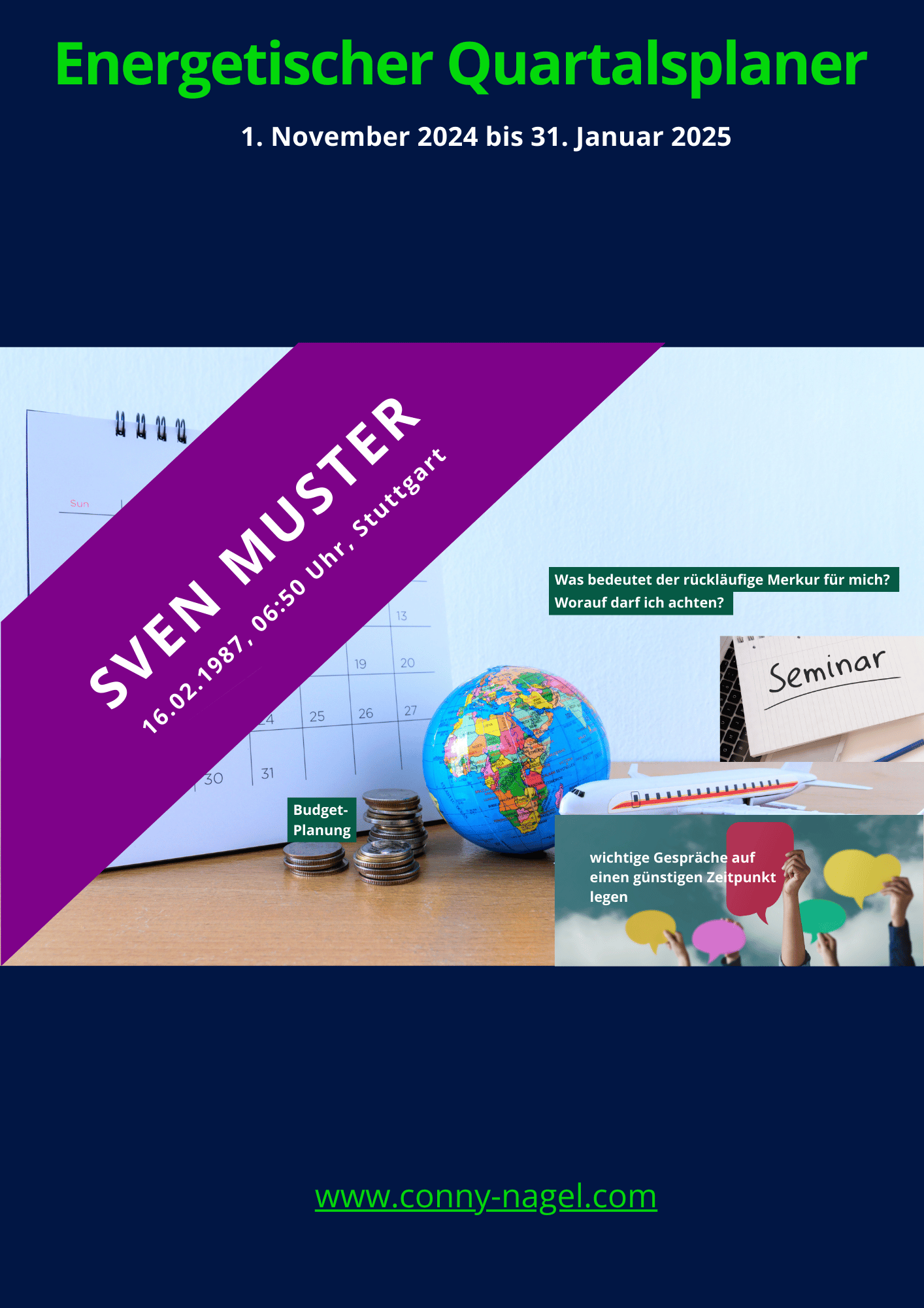 Kalender, Quartalsplanung, Globus, Geld