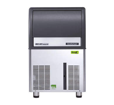 A Stainless Steel Ice Machine Is Sitting on A White Surface — Commercial Kitchens Direct in Unanderra, NSW