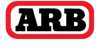 The logo for arb off road is a red and white logo with black letters.