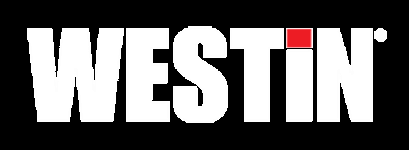 A white and red logo for westin on a black background