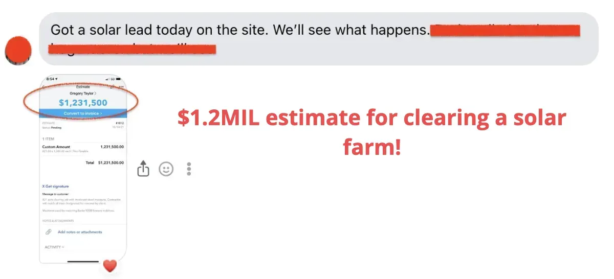 A facebook post that says $ 1.2 mil estimate for clearing a solar farm