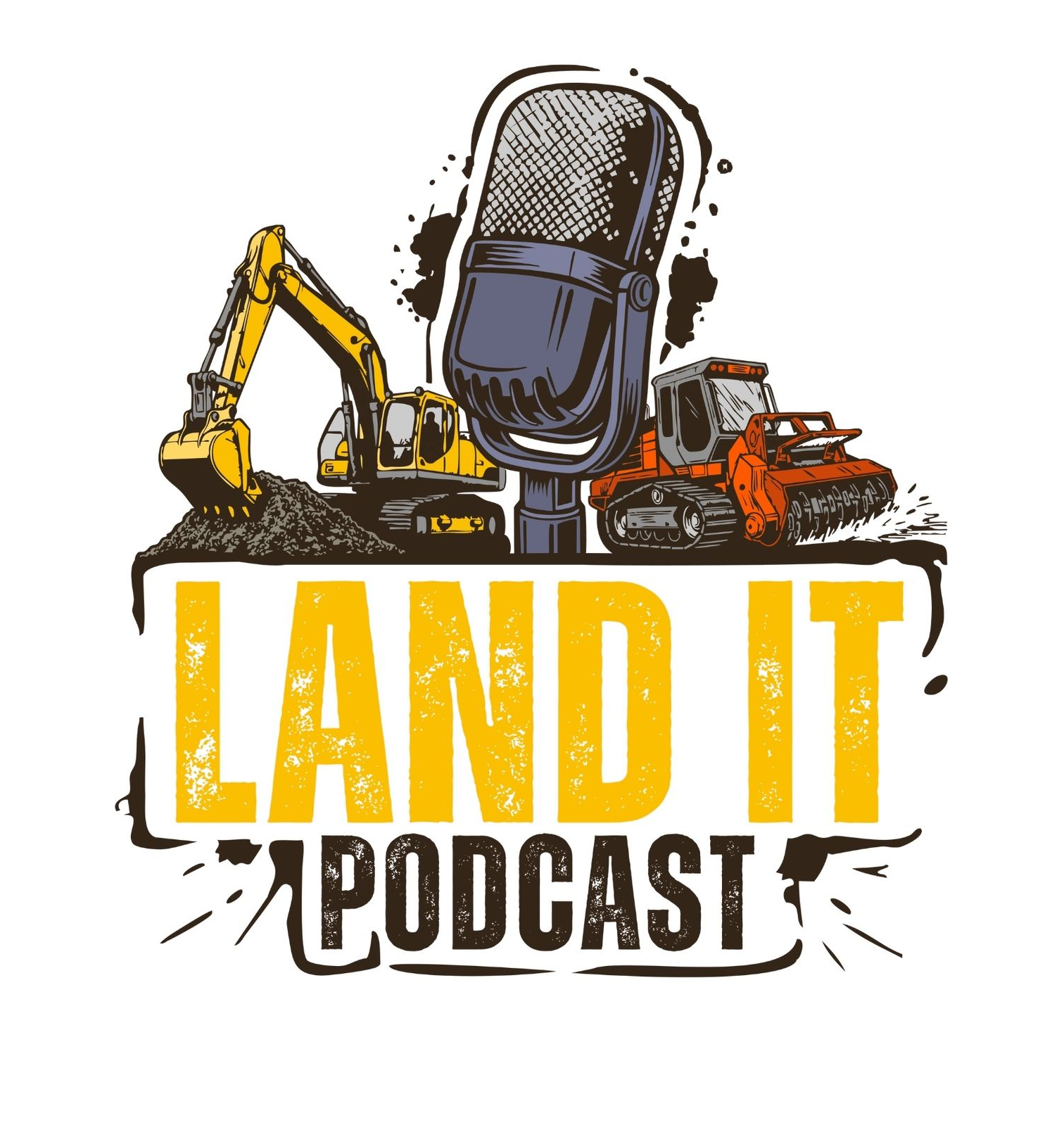 Logo with construction equipment and microphone; the