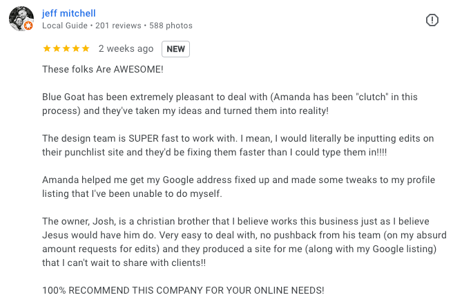 A review of blue goat has been extremely pleasant to deal with.