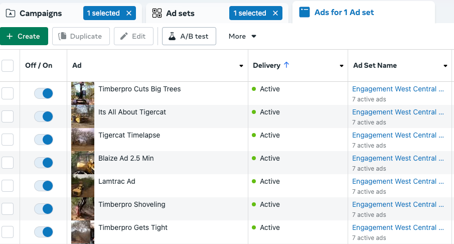 A screenshot of a website showing a list of ads