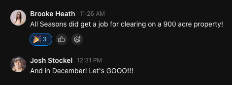 Two people chatting about a company getting a job clearing a 900-acre property in December.