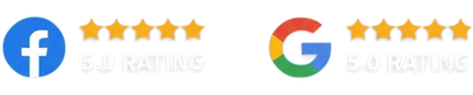 Facebook and Google 5-star ratings with orange stars on a light background